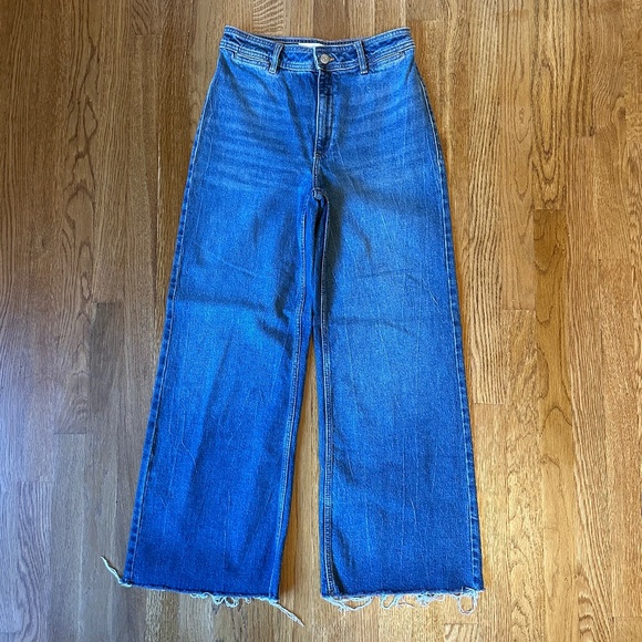 Mango Catherin Raw Hem High Waist Wide Leg Culotte Jeans, Size 6 - Picture 1 of 5